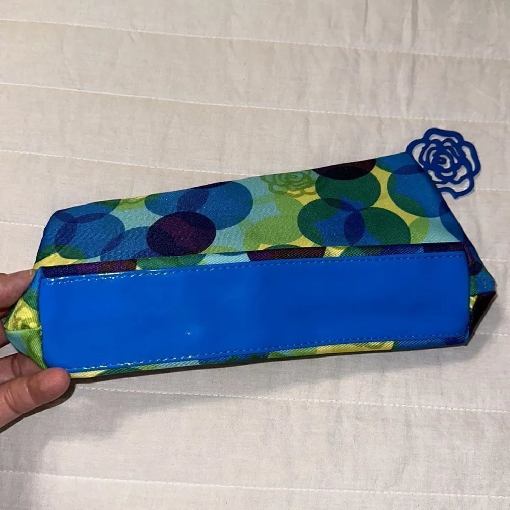 Lancome Paris Green Blue Yellow Purple Floral Circles Make up Cosmetic Zip Bag